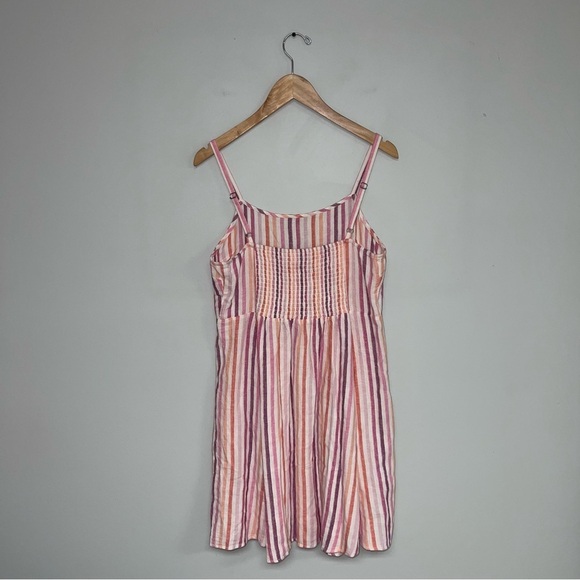 GAP‎ Linen Dress Size Medium Pink Purple Striped Ivory Square Neckline Summer - Picture 6 of 12